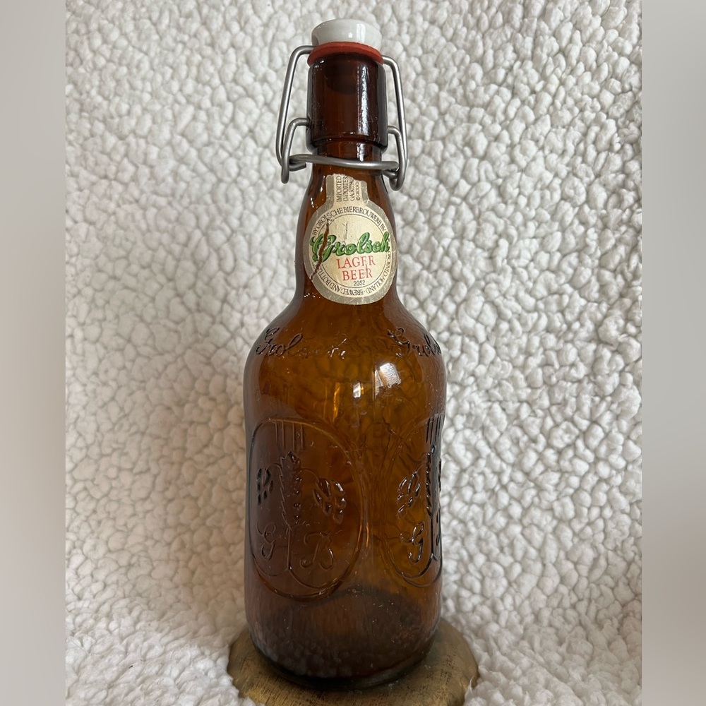 Vintage Grolsch Brown Glass Beer Bottle with Ceramic Wired Flip Top Swing Cap